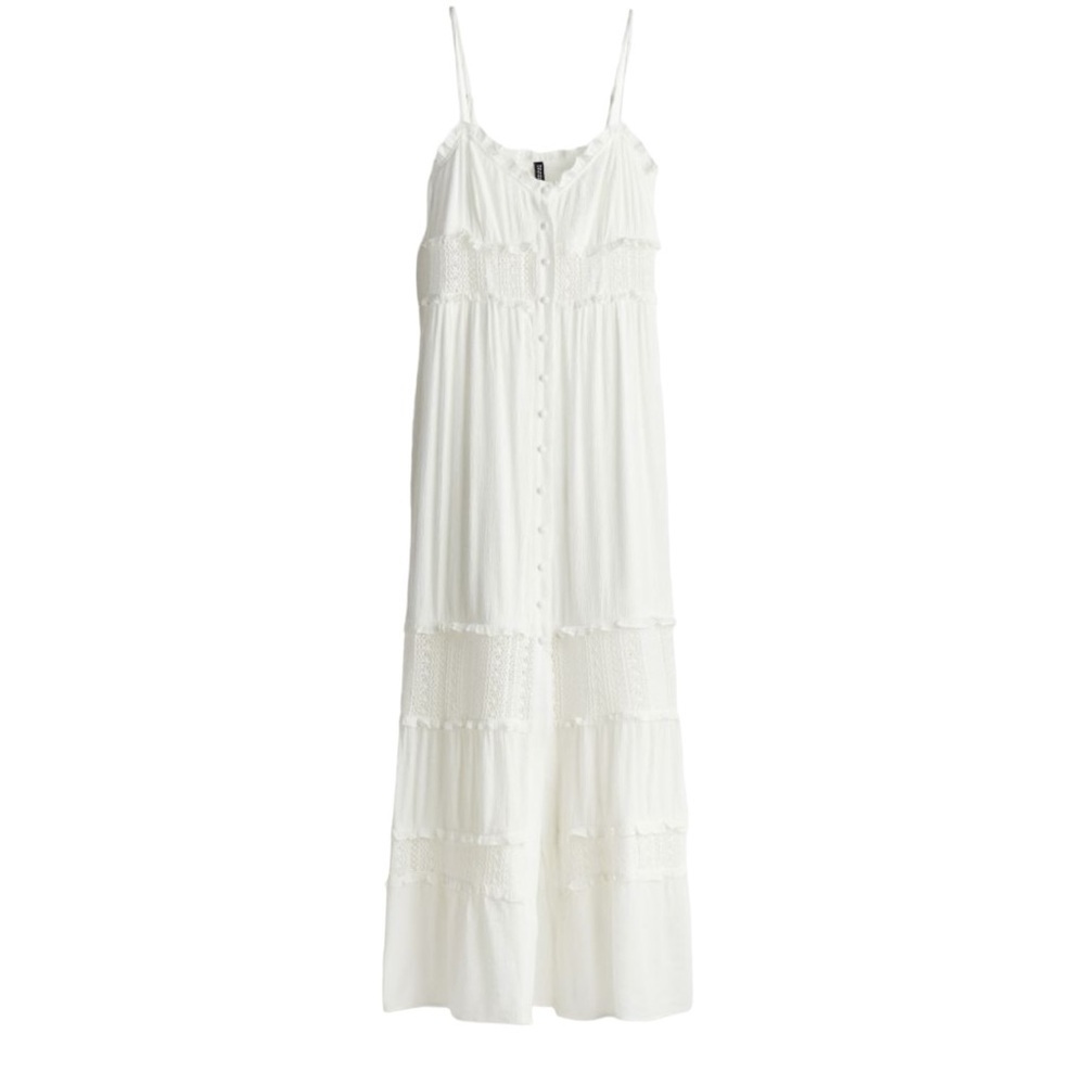 H&M Lace-inset Crêpe White Maxi Dress Boho Summer Size Small - Picture 6 of 7